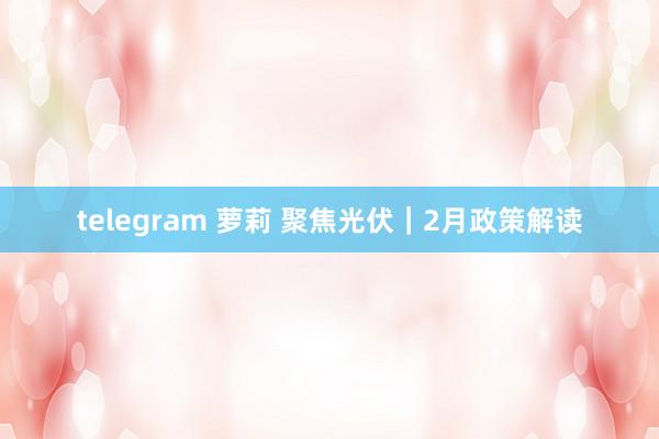 telegram 萝莉 聚焦光伏｜2月政策解读